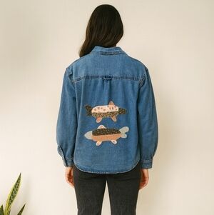 Re Worked Demin Patch Work Fish Button Up